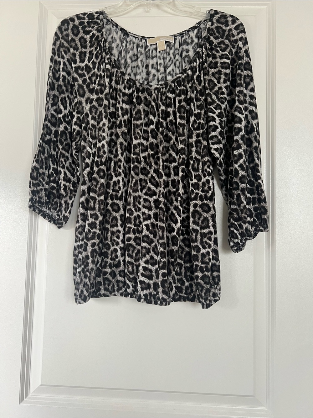 Michael Kors Black and White Leopard Print peasant Blouse